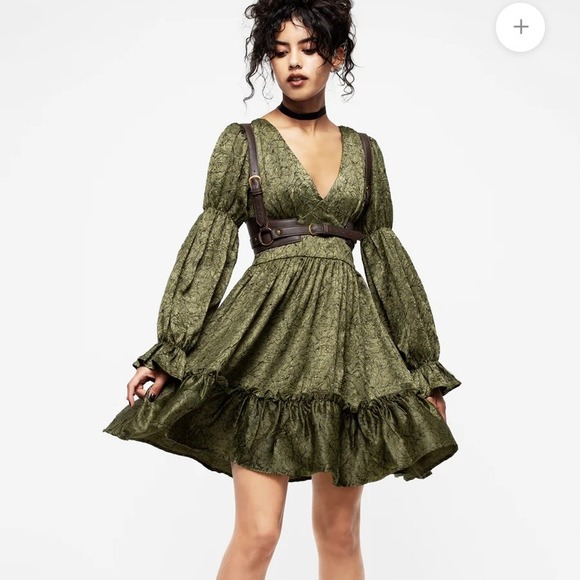 Disturbia Dresses & Skirts - Disturbia Arda Virago Sleeve Mini Dress Olive Green Womens US 6